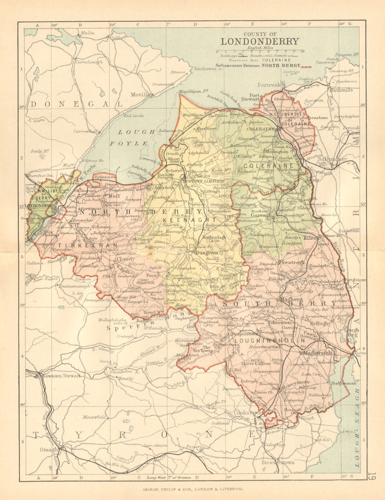 CO. LONDONDERRY. Antique county map. Ulster. Northern Ireland. BARTHOLOMEW c1902